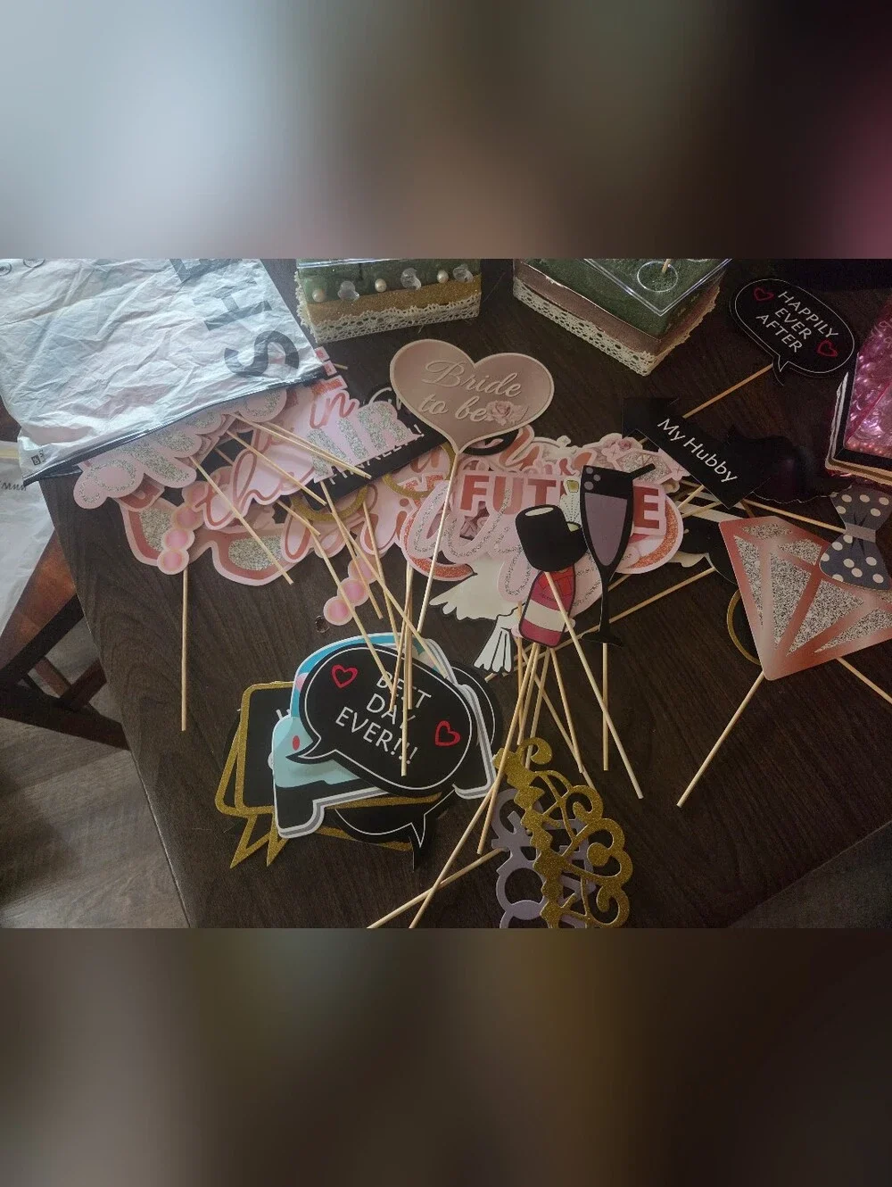 Wedding & Bridal Shower Selfie Photo Booth Props Sets With 5 Holders